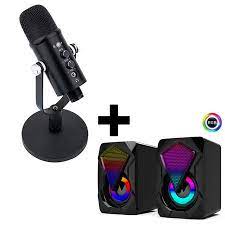 Combo Micrófono Profesional de Mesa Black Dreizt + Parlantes Gamer D4500 Luces Multicolor RGB