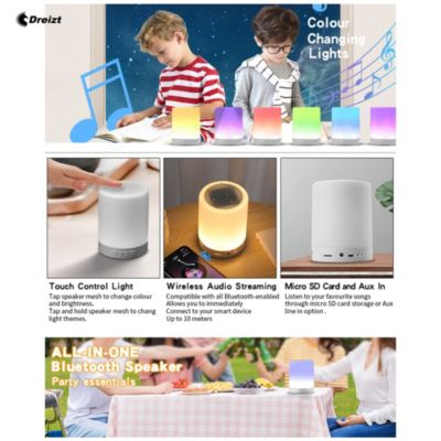 Lámpara Parlante Táctil RGB Luz Tenue Bluetooth Dreizt GR270032 Blanco