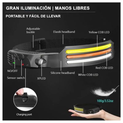 Linterna de Cabeza Frontal Led Recargable de 3 Lineas FT380002