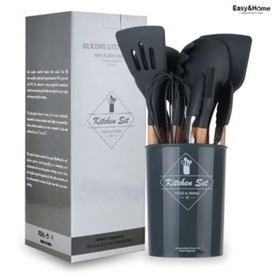 Set de 12 Cucharones Utensilios de Silicona y Madera Easy&Home HYC280051
