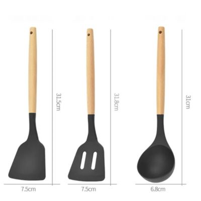 Set de 12 Cucharones Utensilios de Silicona y Madera Easy&Home HYC280051