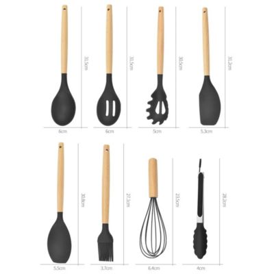 Set de 12 Cucharones Utensilios de Silicona y Madera Easy&Home HYC280051