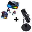 Combo Audífonos Gamer Bluetooth M28 Inalámbrico + Micrófono Profesional de Mesa Black Dreizt