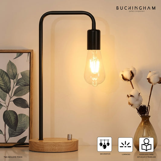 Lampara Mesa Dormitorio Madera Metal Industrial DYH390007 Buckingham