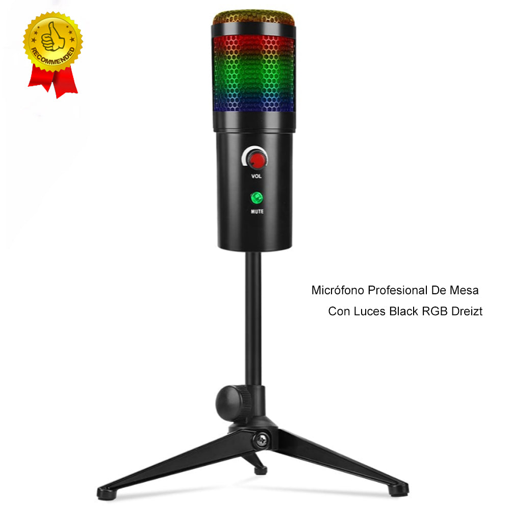Micrófono Profesional de Mesa con Luces Black RGB Dreizt