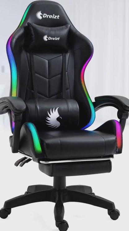 Silla Gamer Ergonómica Dreizt Shine RGB Series Blanco Luces con Posapies Reclinable