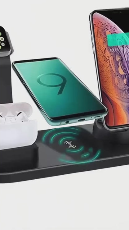 Cargador inalámbrico 4 en 1 para celulares Iphone, Android, Apple watch y Audifonos