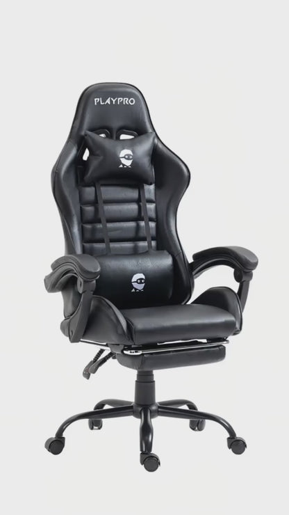 Silla Gamer Con Masajeador Lumbar Playpro X1 Negro Base de Metal