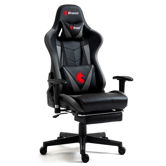 Silla Gamer Dreizt Apolo Series Plomo Pro 180° Reclinable Alta Calidad con Posapies