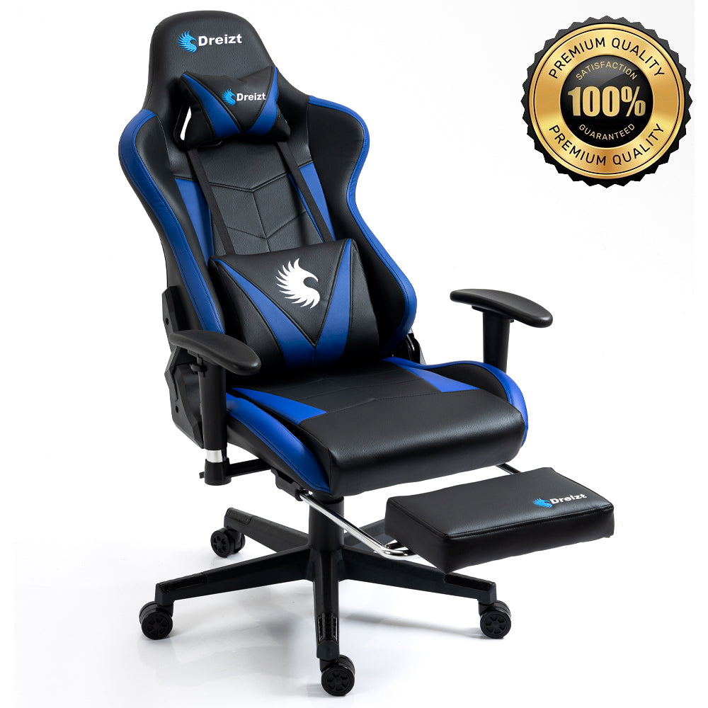 Silla Gamer Dreizt Apolo Series Azul Pro 180° Reclinable Alta Calidad con Posapies