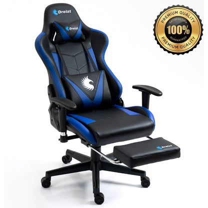 Silla Gamer Dreizt Apolo Series Azul Pro 180° Reclinable Alta Calidad con Posapies