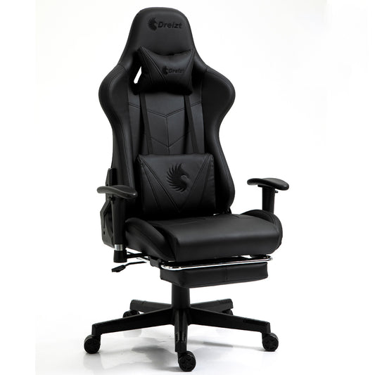Silla Gamer Dreizt Apolo Series Negro Pro 180° Reclinable Alta Calidad con Posapies