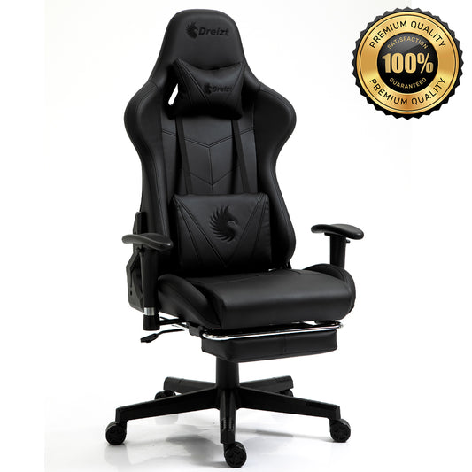 Silla Gamer Dreizt Apolo Series Negro Pro 180° Reclinable Alta Calidad con Posapies