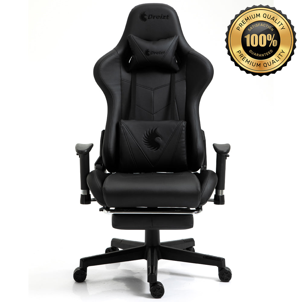 Silla Gamer Dreizt Apolo Series Negro Pro 180° Reclinable Alta Calidad con Posapies