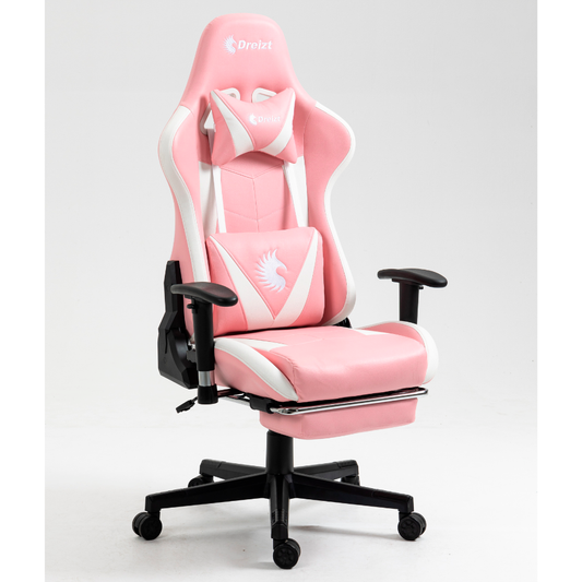 Silla Gamer Dreizt Apolo Series Rosado Pro 180° Reclinable Alta Calidad con Posapies