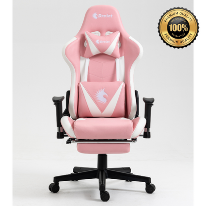 Silla Gamer Dreizt Apolo Series Rosado Pro 180° Reclinable Alta Calidad con Posapies