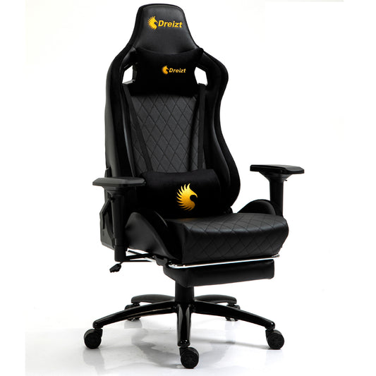 Silla Gamer Dreizt King Series Dorado Premium Alta Calidad Reclinable con Posapies Gas Lift Clase 4