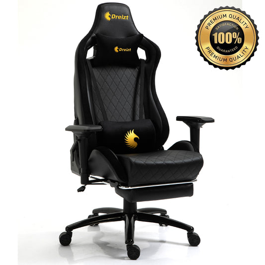 Silla Gamer Dreizt King Series Dorado Premium Alta Calidad Reclinable con Posapies Gas Lift Clase 4