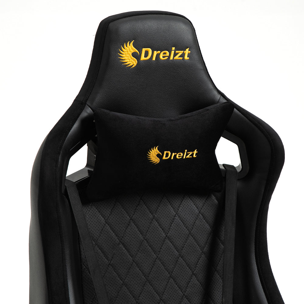 Silla Gamer Dreizt King Series Dorado Premium Alta Calidad Reclinable con Posapies Gas Lift Clase 4