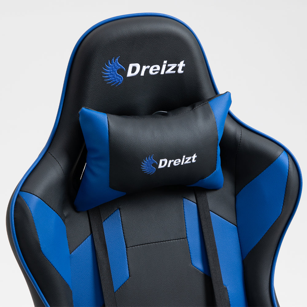 Silla Gamer Dreizt Optimus Series Azul Pro 180° Reclinable Alta Calidad con Posapies