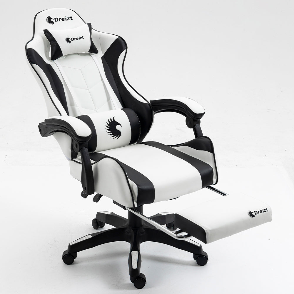 Silla Gamer Ergonómica Dreizt Shine Series Blanca con Posapies Reclinable