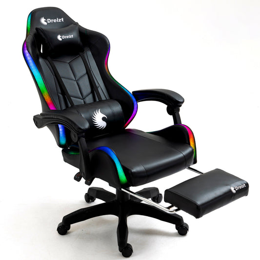 Silla Gamer Ergonómica Dreizt Shine RGB Series Negro Luces con Posapies Reclinable