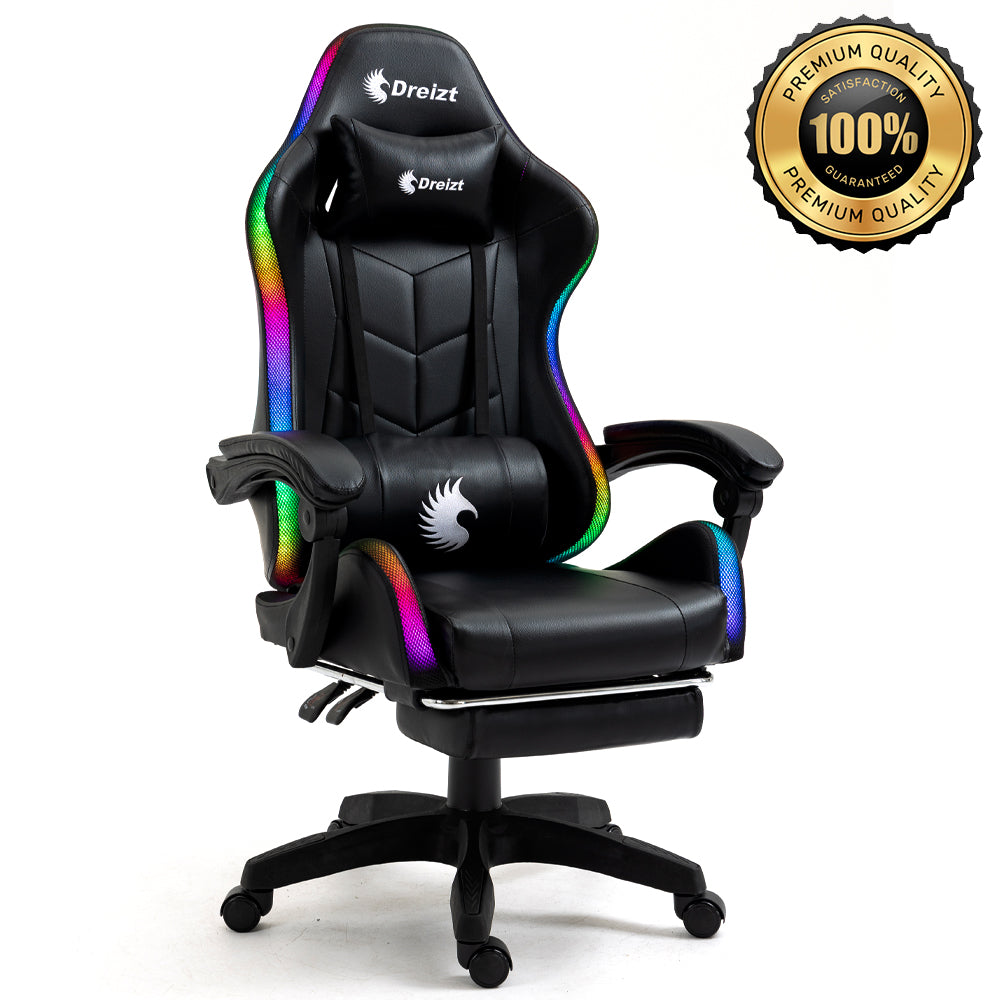 Silla Gamer Ergonómica Dreizt Shine RGB Series Negro Luces con Posapies Reclinable