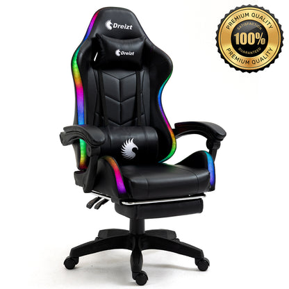 Silla Gamer Ergonómica Dreizt Shine RGB Series Negro Luces con Posapies Reclinable