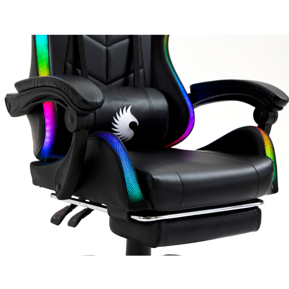 Silla Gamer Ergonómica Dreizt Shine RGB Series Negro Luces con Posapies Reclinable