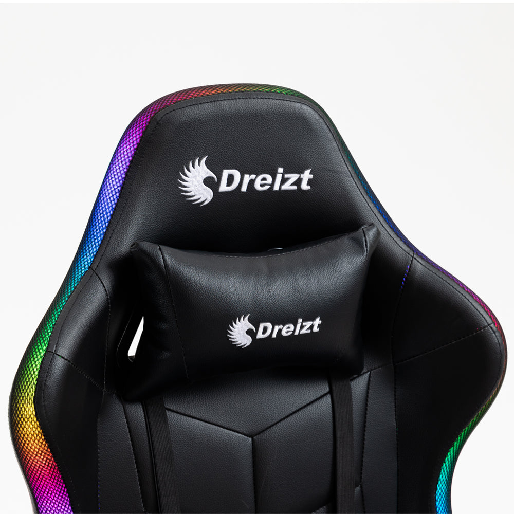 Silla Gamer Ergonómica Dreizt Shine RGB Series Negro Luces con Posapies Reclinable