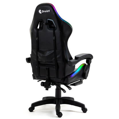 Silla Gamer Ergonómica Dreizt Shine RGB Series Negro Luces con Posapies Reclinable