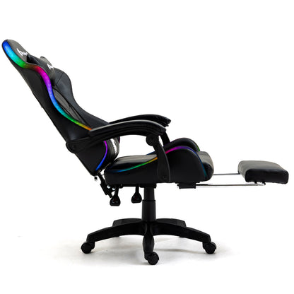 Silla Gamer Ergonómica Dreizt Shine RGB Series Negro Luces con Posapies Reclinable