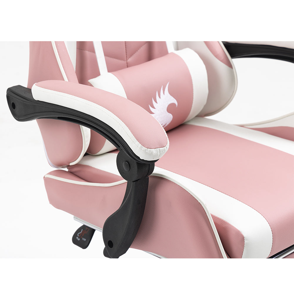 Silla Gamer Ergonómica Dreizt Shine Series Rosada Con Posapies Reclinable