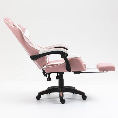 Silla Gamer Ergonómica Dreizt Shine Series Rosada Con Posapies Reclinable