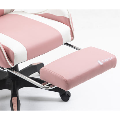 Silla Gamer Ergonómica Dreizt Shine Series Rosada Con Posapies Reclinable