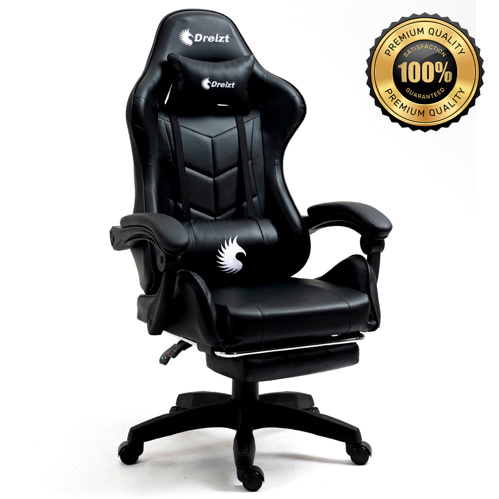Silla Gamer Ergonómica Dreizt Shine Series Negro con Posapies Reclinable