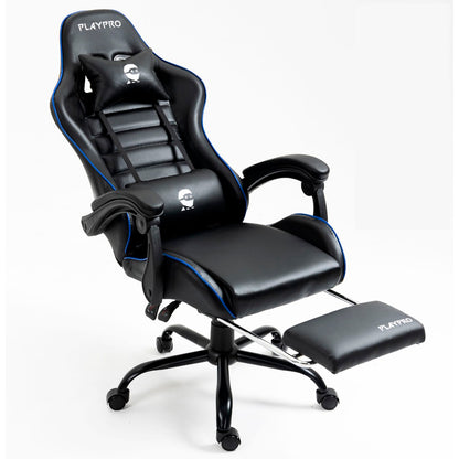 Silla Gamer Con Masajeador Lumbar Playpro X1 Azul Base de Metal