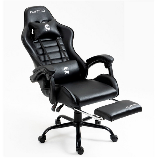 Silla Gamer Con Masajeador Lumbar Playpro X1 Negro Base de Metal